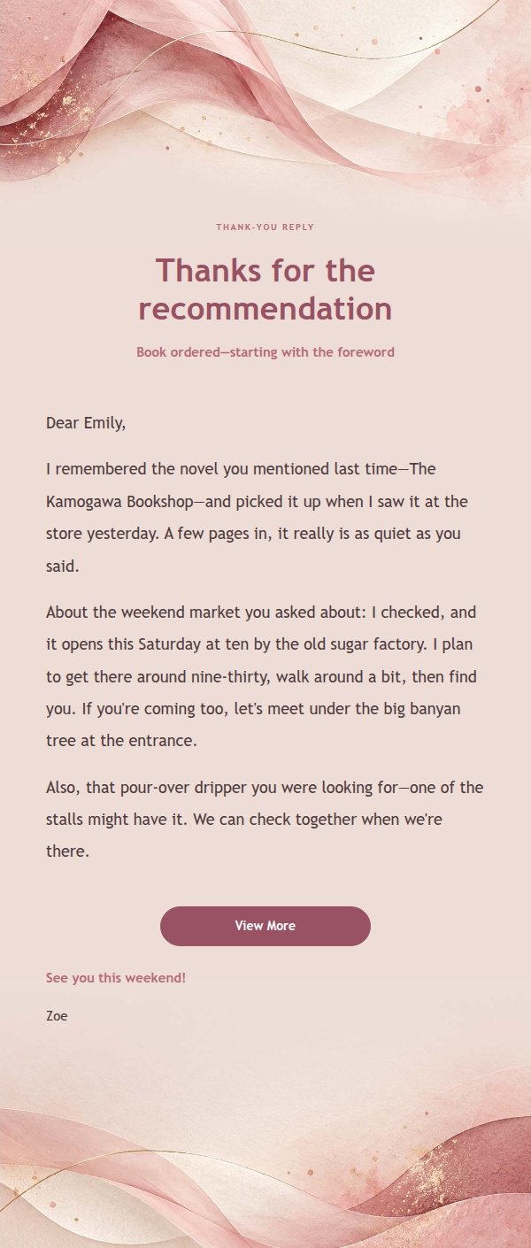 Rose Mist Warm Reply Email