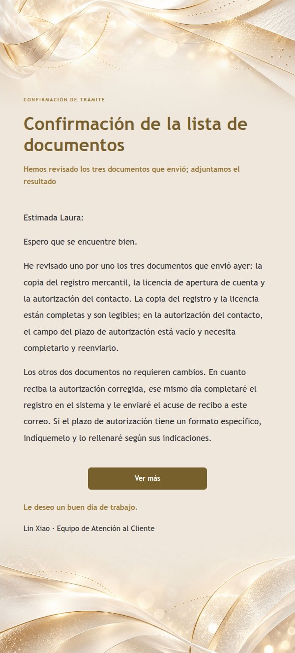 Respuesta Transaccional Clara con Papel Marfil y Filigrana Blanca