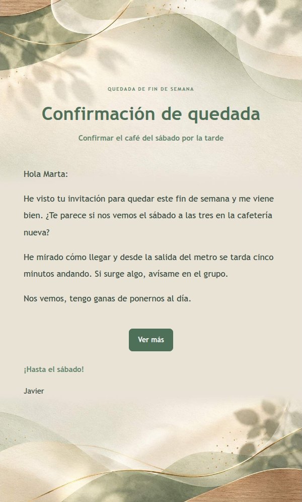 Respuesta relajada y natural · Salvia y espacio en blanco