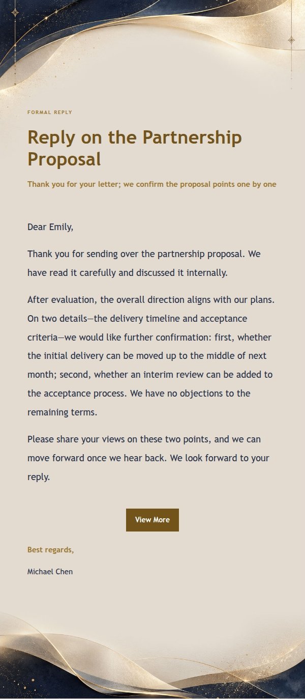 Midnight Gold Formal Reply Letter