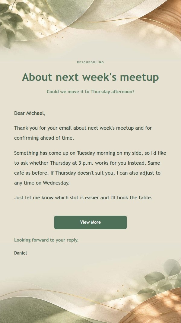 Warm Friendly Reply Email Template 2