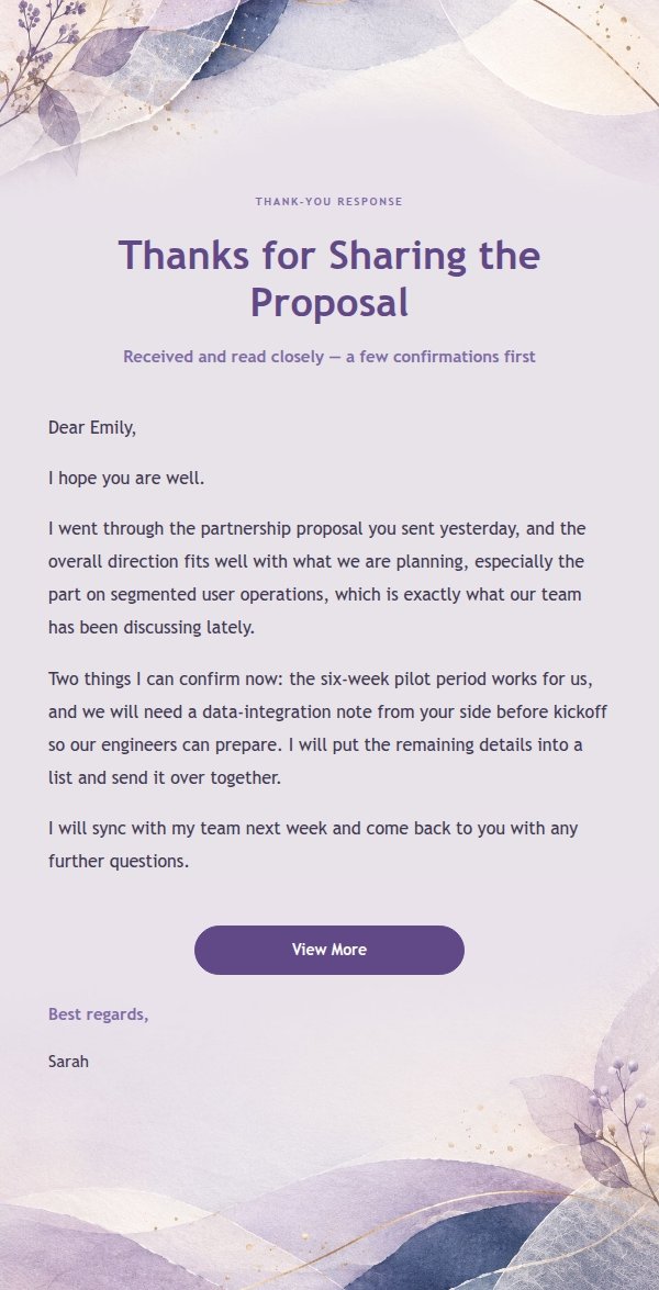 Warm Friendly Reply Lilac Veil