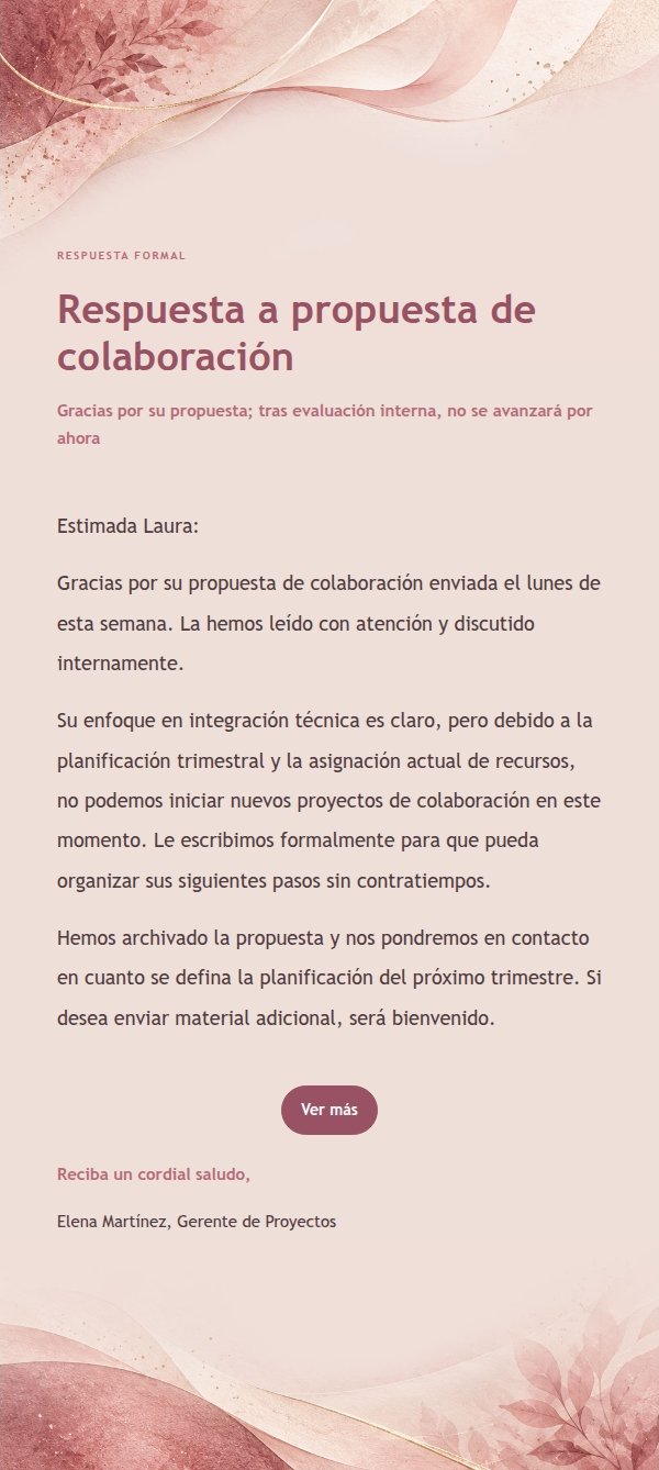 Respuesta Formal y Serena · Papel de Rosa Pulverizada