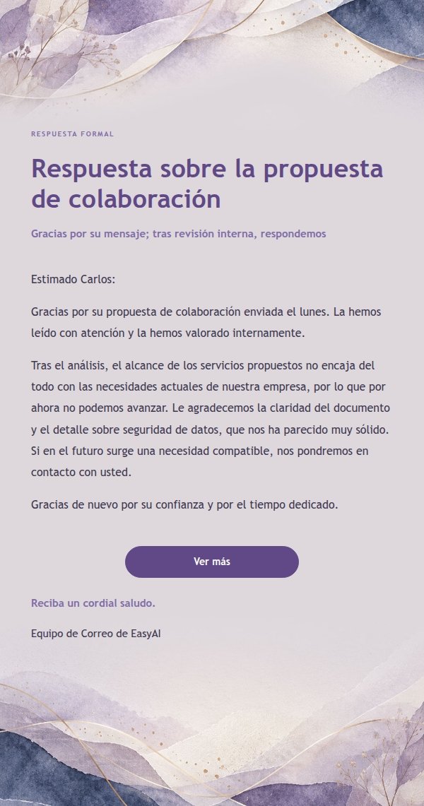 Respuesta Formal y Serena · Papel Lila