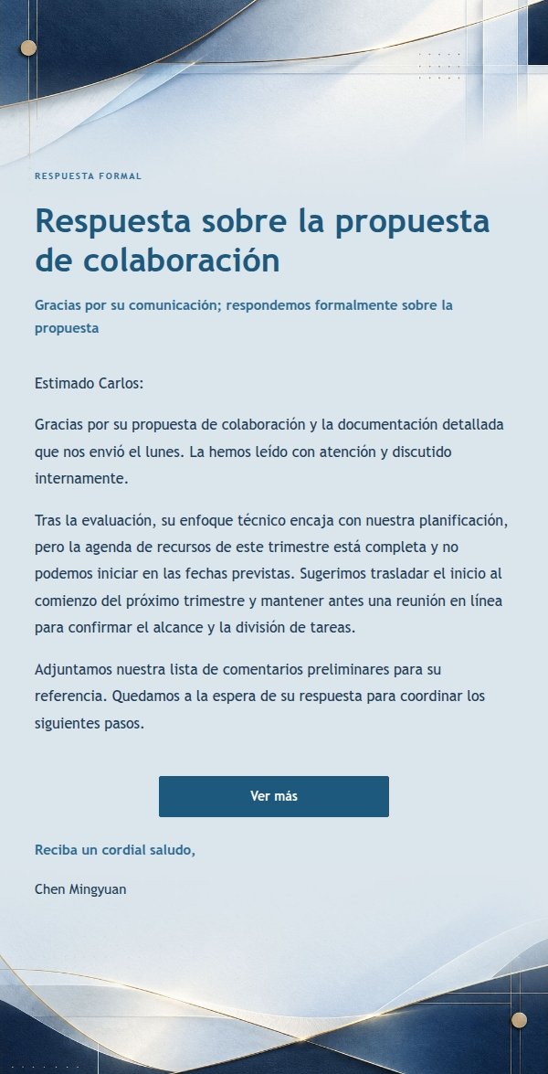 Respuesta Formal Seria · Línea Racional Azul Marino