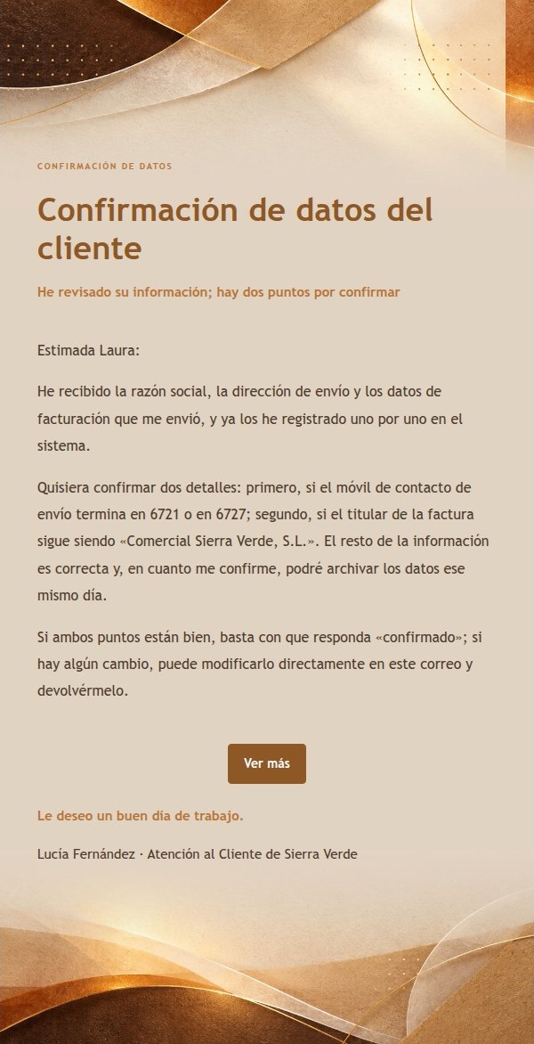 Respuesta Transaccional Clara · Papel Ámbar Cálido